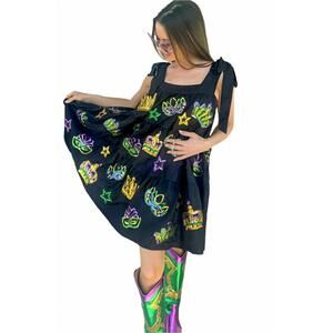 NEW MARDI GRAS CREATIONS explosion beads sequin mini dress in black